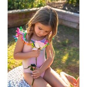 NEW PQ SWIM pom pom one piece in pink ombre